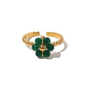 18K Gold Plated Stainless Steel Adjustable Green Sunflower Natural Stone Ring